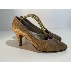 Baldan Italy Vintage Python Snakeskin Pumps Heels 37.5 Women’s 7.5 Brown Exotic